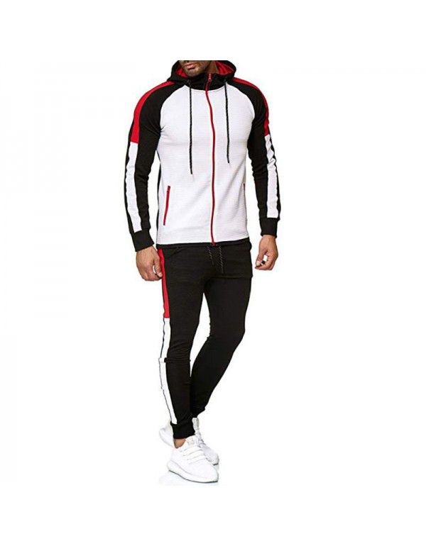 Spring and Autumn New Fashion Stripes Color-blocking Large Men's Hooded Sweater Sweatsuit