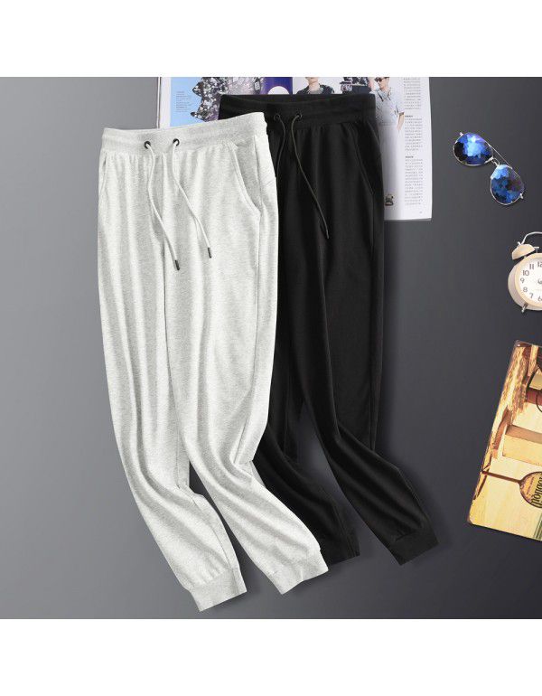 Sports pants Men's pure cotton autumn and winter close-up leggings Solid color plush warm pants Loose casual knitted sanitary pants 