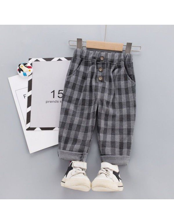 Boys' Pants Checkered Autumn New Children's Spring Autumn Casual Pants Western Pants Baby Pants Thin Fashionable