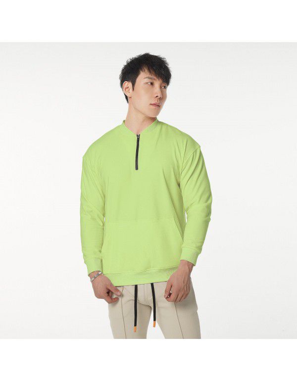 Fall plush pullover for outerwear with zippered pocket Long sleeve T-shirt Men's sports casual sweater New