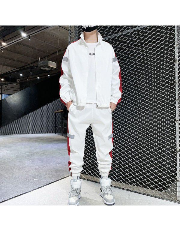 Casual Sports Cardigan Set Men's Autumn Reflective Stripe Set Sold High Volume Low Price Group Purchase Print