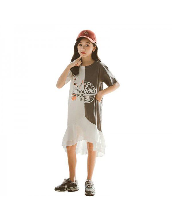 Summer Korean version of large and medium-sized children's clothing color letters t-shirt short sleeve dress children's skirt parent-child dress 