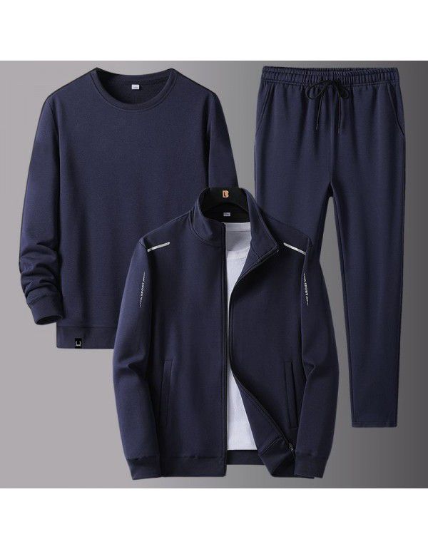 New men's spring and autumn sportswear suit middle-aged father's loose sweater three-piece large casual coat 