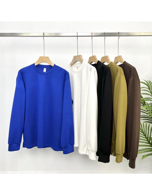 Autumn Simple Solid Color Premium Long Sleeve Fixed Dye Air Layer Special Fabric Men's Backing Versatile Loose T-shirt