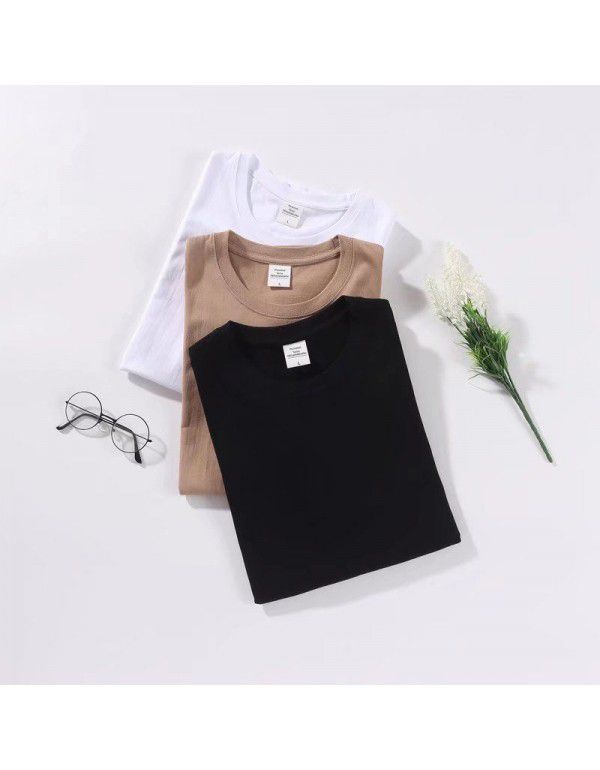 High Quality Cotton Short Sleeve T-shirt Men's Summer Thick Fashion Solid Color Versatile Round Neck Japanese Casual Top