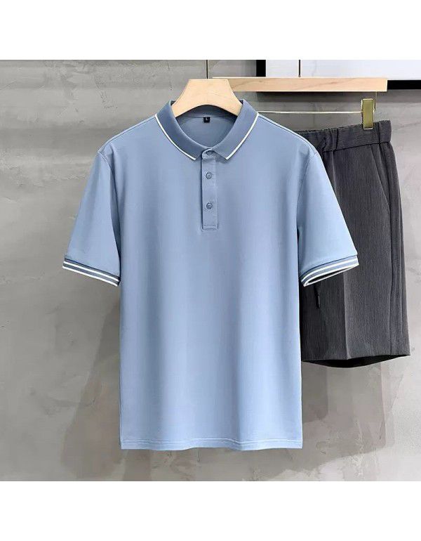 Striped Polo Custom Polo Beaded Cotton Short Sleeve Summer Men's Casual Versatile Slim Fit Paul Top