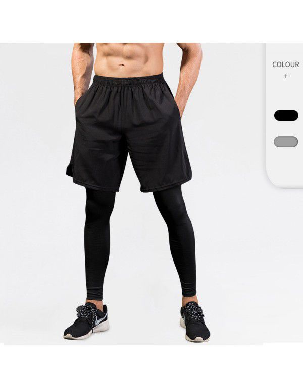 Men's tights fake two-piece fitness exercise running training