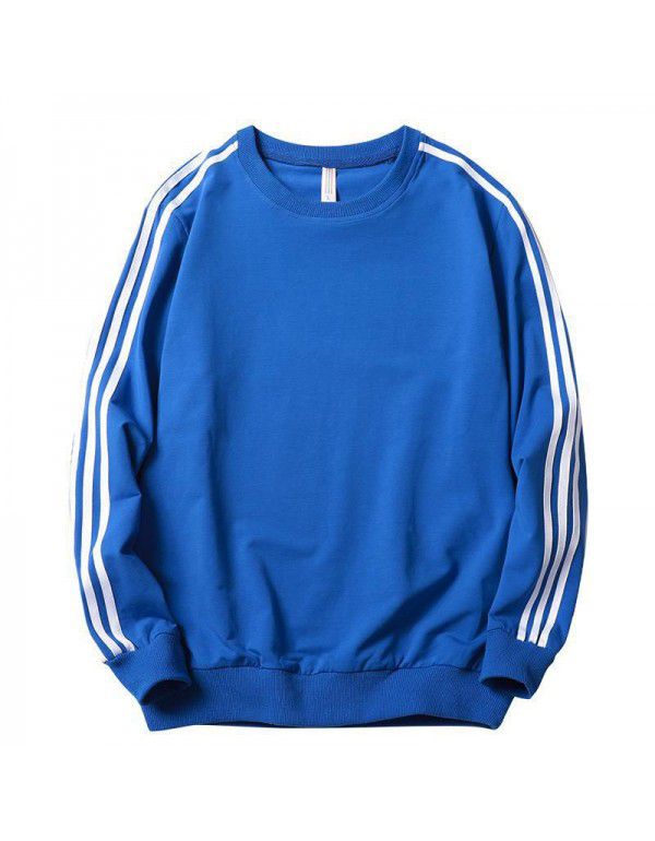 Korean Men's Sweater Solid Color Three Bar T-shirt Cotton Coat Top Bottom Shirt Youth Student Fashion