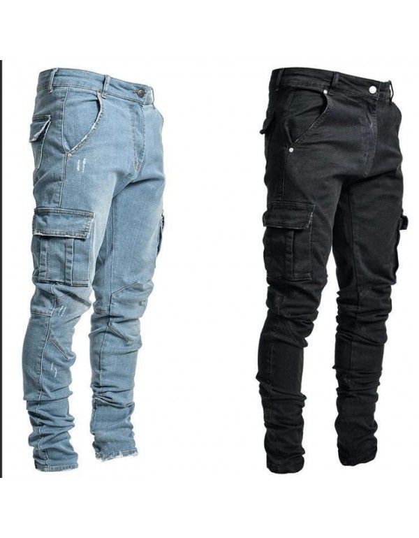 New style jeans Men's side pockets Small leg skinny jeans