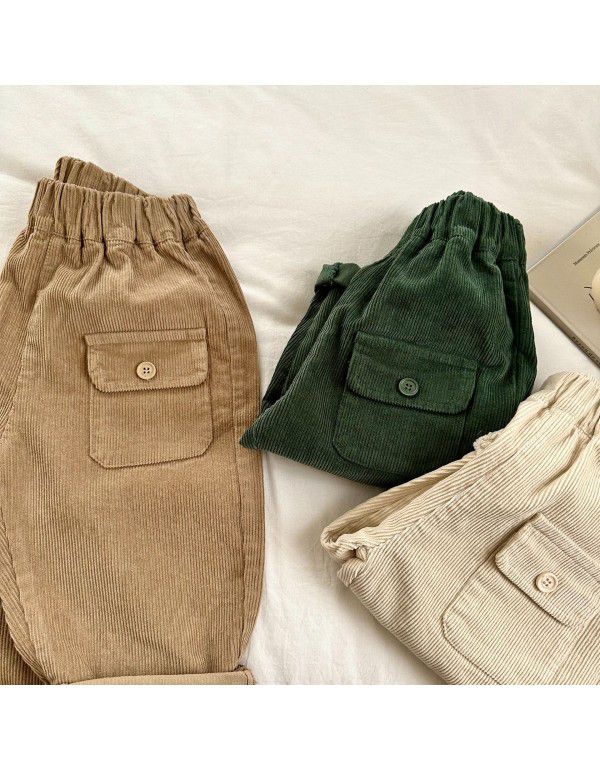 Children's corduroy pants Spring and autumn new baby casual pants wear boys' trousers Korean version 