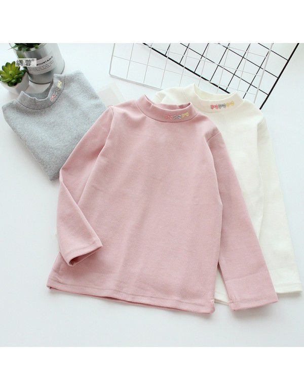 Children's cotton bottom shirt, girl's half-high neck T-shirt, medium and large children's versatility, autumn clothes, thick autumn and winter style 