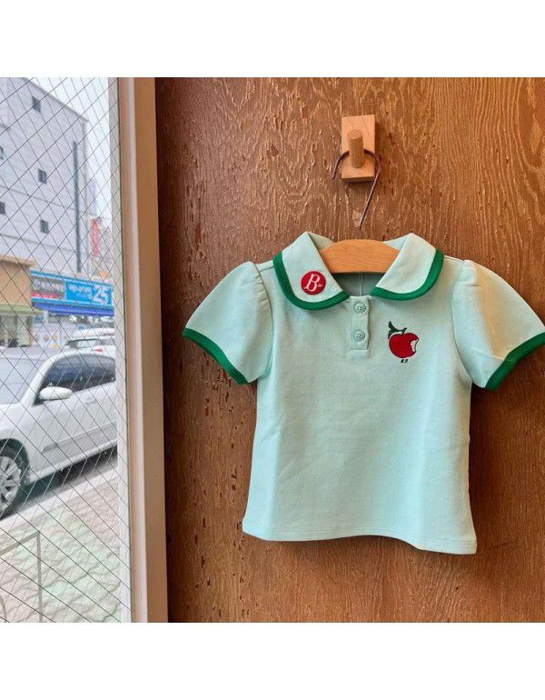 Summer New Children's Casual Short Sleeve T-shirt Kids' Apple Embroidery Polo Shirt 