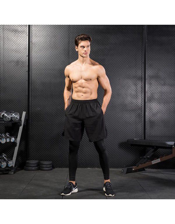 Men's tights fake two-piece fitness exercise running training