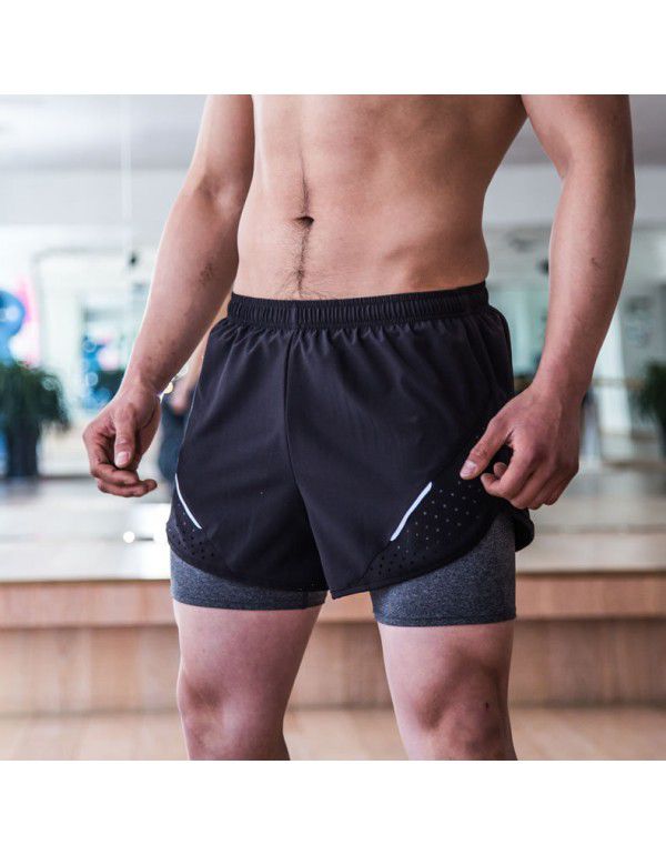 Summer Double-layer Men's Running Shorts Quick-dry...