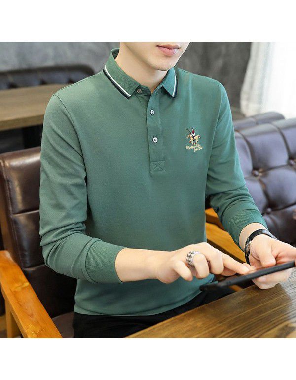 Cotton Dad Long Sleeve T-shirt Men's Autumn Loose Casual Bottom Shirt Middle-aged Polo Shirt Autumn Clothing