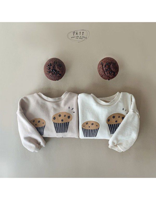 Korean Children's Wear Spring Girls' Baby Fashionable Cartoon Cupcake Pretty Split Children's Long Sleeve T-Shirt