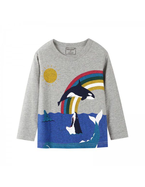 Autumn new European and American style brand children's t-shirt knitted children's bottom shirt cartoon long-sleeved children's t-shirt 