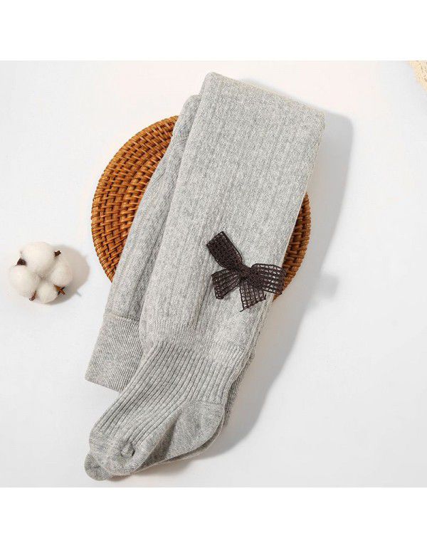 Winter children's new style children's fried dough twist cashmere composite trousers girls' plush thickened bow pantyhose 