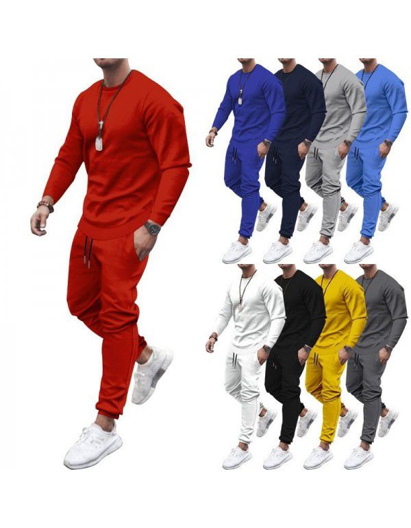 European and American long-sleeved casual suit independent station men's solid color trend sports suit men's stock 