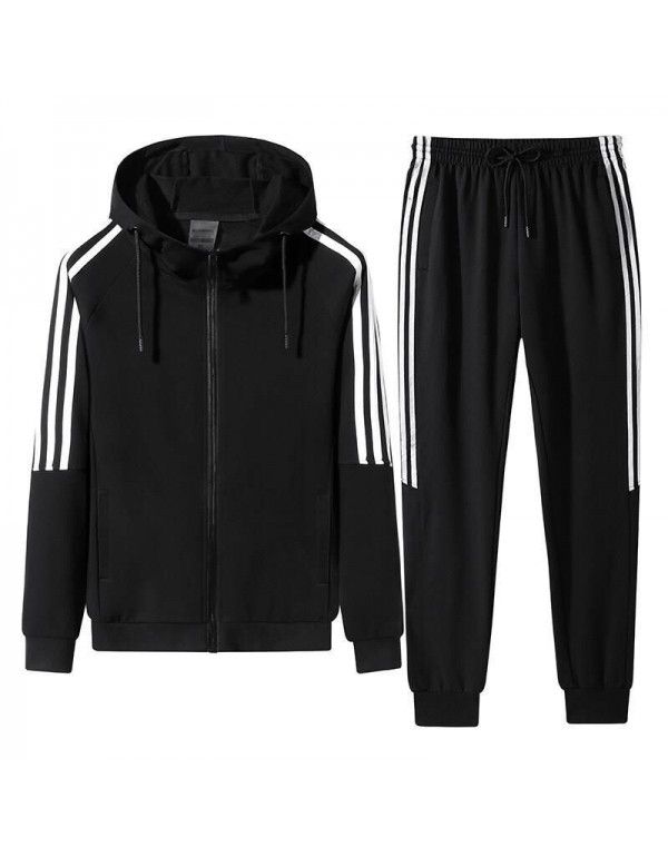 Autumn and Winter Three Bars New Sports Set Men's Cardigan Pants Two Piece Hoodie