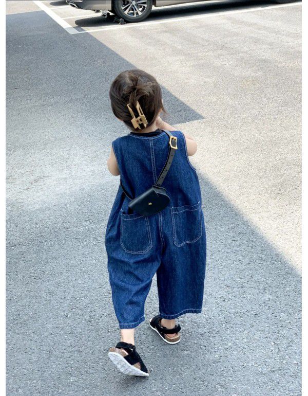 Children's Bodysuit Strap Pants Spring/Summer Boys' and Girls' Korean Version Fashion Loose Workwear Sleeveless Denim Bodysuit