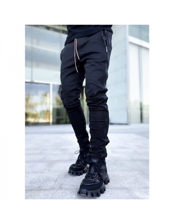 Spring and Autumn Work Wear Pants Men's Fashion Brand Elastic Multi Pocket Reflective Straight Sleeve Sports Fitness Casual Pants