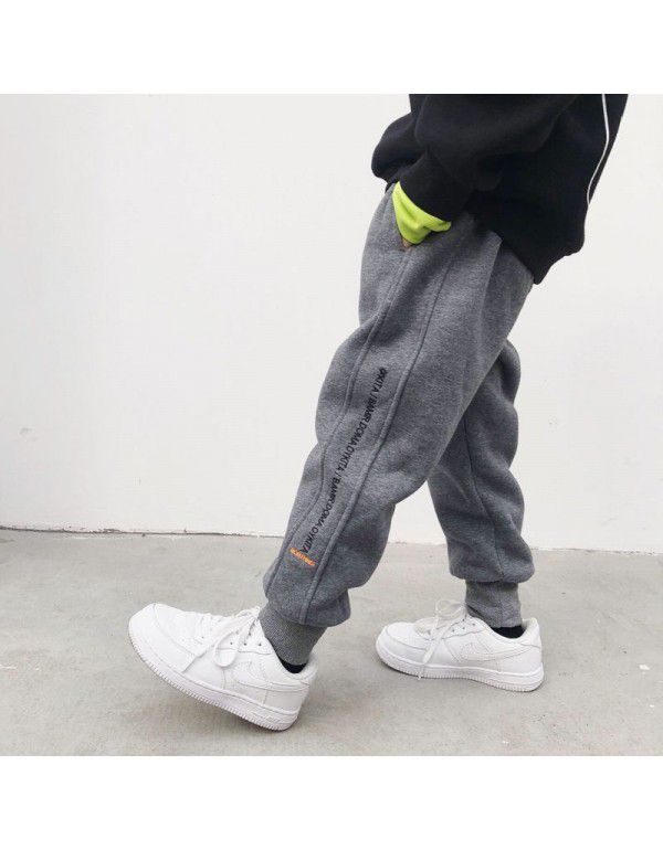 Boys' plush pants in winter New westernized style Medium and large children's plush pants Children's winter clothing Warm sports pants trend