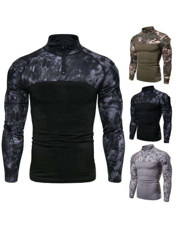Men's Military Field Outdoor Fitness Basecoat Men's Camouflage Long Sleeve Zip Pocket T-shirt
