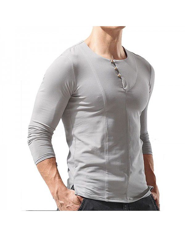 European and American men's long-sleeved round neck T-shirt Men's bottom shirt Men's T-shirt