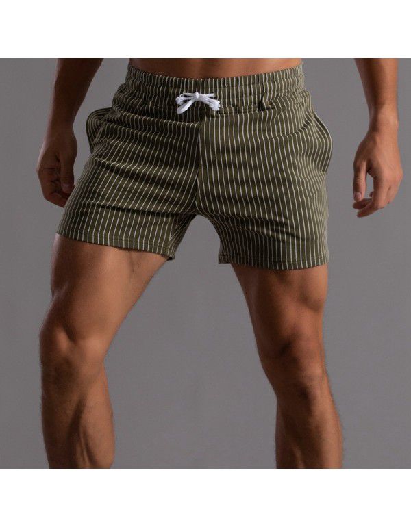 Vertical Stripe Pure Cotton Shorts Men's Large Sports Pants Men's Tripartite Pants Fitness Running Casual Pants Military Green