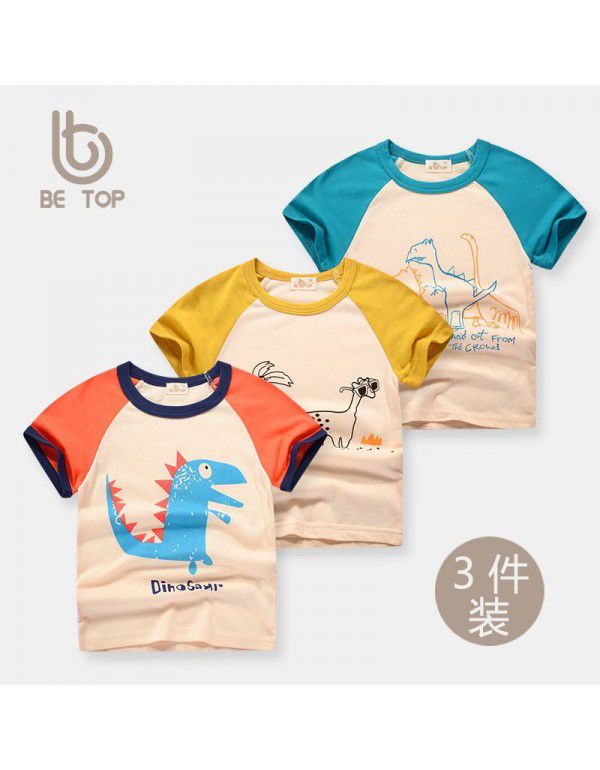 Summer Korean Children's Short Sleeve T-shirt Boys' Cotton 3PK Children's 3PK Set Girls' Top