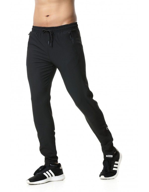 Black Men's Sports Leggings Long Pants with Hem Zipper Pocket Zipper