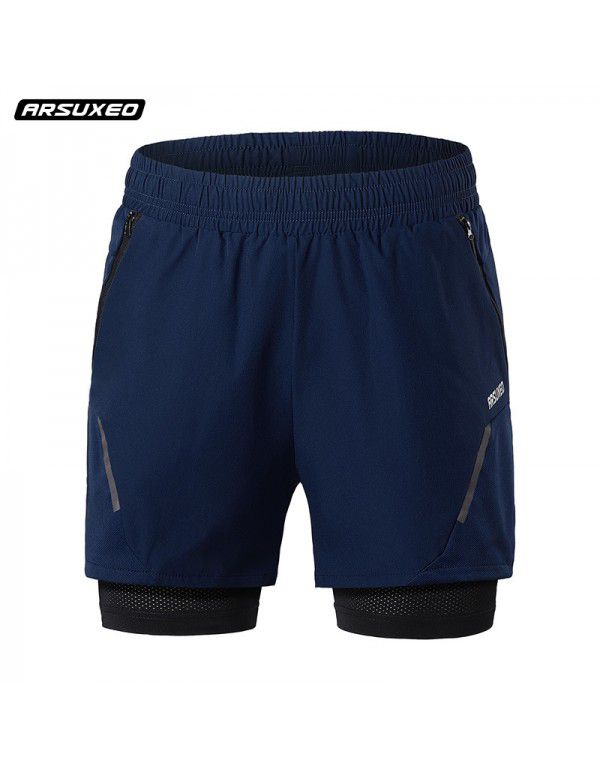 Aisuo Cross-border New Summer Outdoor Sports Running Fitness Shorts Men's Breathable Inner Lining Anti Walking Light Quick Drying B210