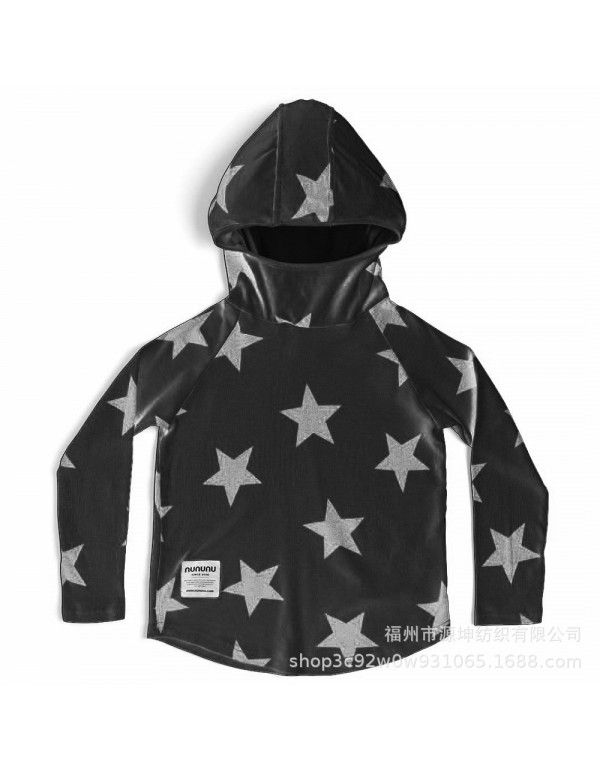 Unisex Five-pointed Star Pullover Sweater Long Sleeve Boys' Hooded T-shirt Children's Spring and Autumn