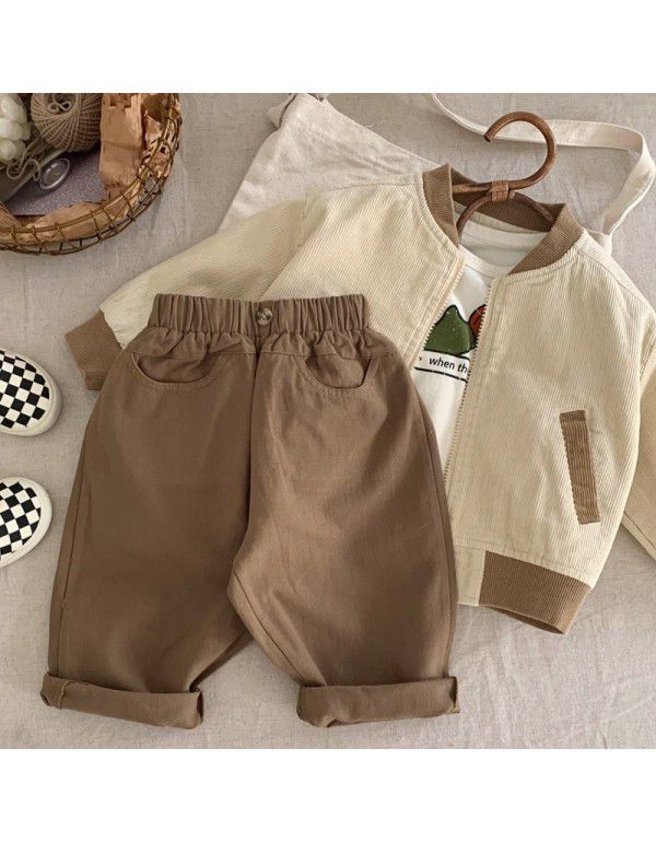 Children's Pants Boys' Japanese Spring New Children's Cotton Pants Girls' Casual Pants Solid Color Fashionable