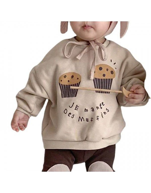 Korean Children's Wear Spring Girls' Baby Fashionable Cartoon Cupcake Pretty Split Children's Long Sleeve T-Shirt