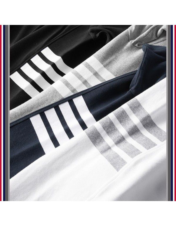 Fashion Brand Half Sleeve Side Stripe Cotton Summer Round Neck Short Sleeve T-shirt Casual Fashion Men's Couple Dress