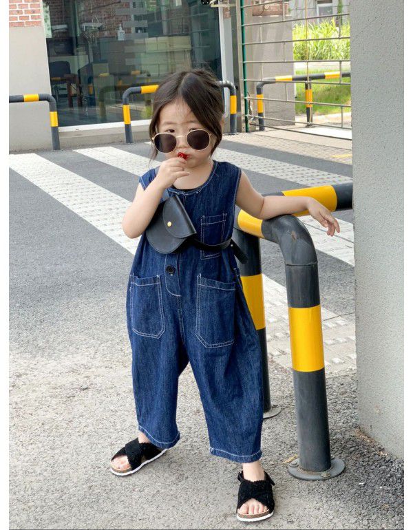 Children's Bodysuit Strap Pants Spring/Summer Boys' and Girls' Korean Version Fashion Loose Workwear Sleeveless Denim Bodysuit