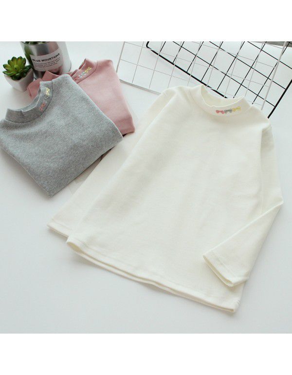 Children's cotton bottom shirt, girl's half-high neck T-shirt, medium and large children's versatility, autumn clothes, thick autumn and winter style 