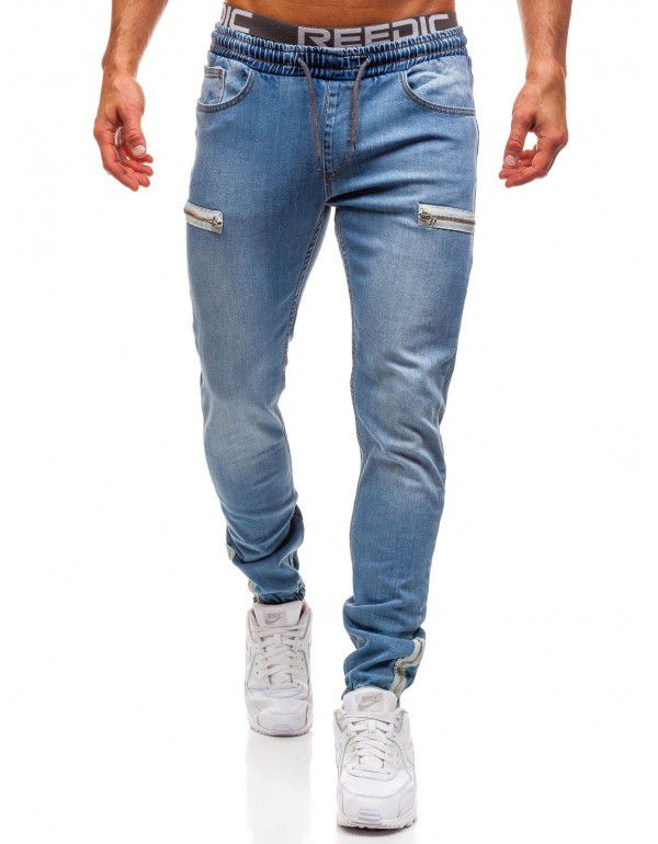 European and American men's denim fabric casual frosted zipper design sports jeans men