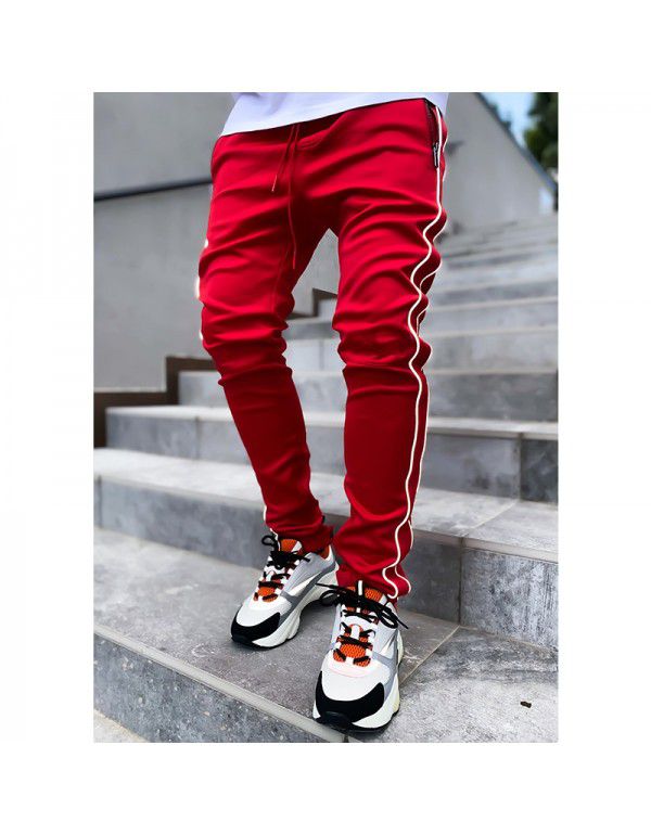 Spring and Autumn Work Wear Pants Men's Fashion Brand Elastic Multi Pocket Reflective Straight Sleeve Sports Fitness Casual Pants