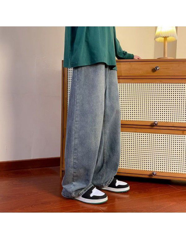 American Vintage Jeans High Street Men's Fall Loose Straight Leg Wide Leg Pants Japanese Washed Tidal Floor Towers