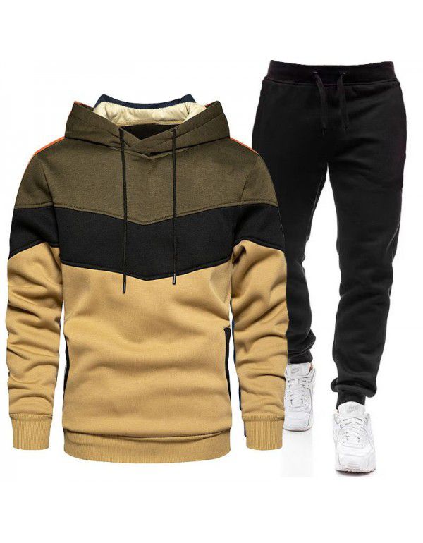 Hip Hop Sweater Set Men's Fashion Three Contrast Hoodie Sweatshirt 