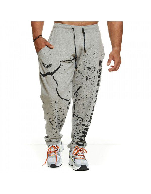 European and American New Muscle Fashion Brand Men's Pants Loose Sports Cotton Flat Angle Large Straight Sweatpants 