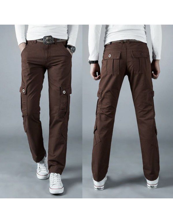 Men's Tough Guy Workwear Pants Outdoor Casual Pants Straight Fit Cotton Multi Bag Pants