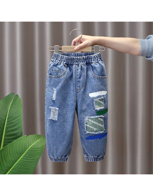 Boys' Spring Dress Jeans New Children's Spring and Autumn Season Blast Street Trousers Fashionable Baby Pants