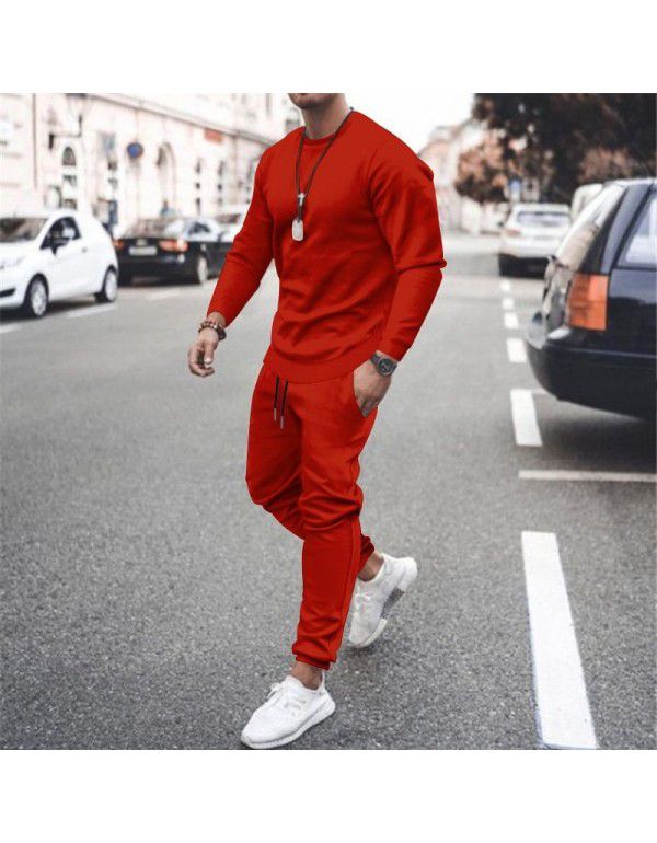 European and American long-sleeved casual suit independent station men's solid color trend sports suit men's stock 