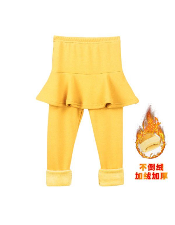 Fake two-piece leggings girls' skirt pants wear plush thickened children's thermal insulation trousers cotton in winter 