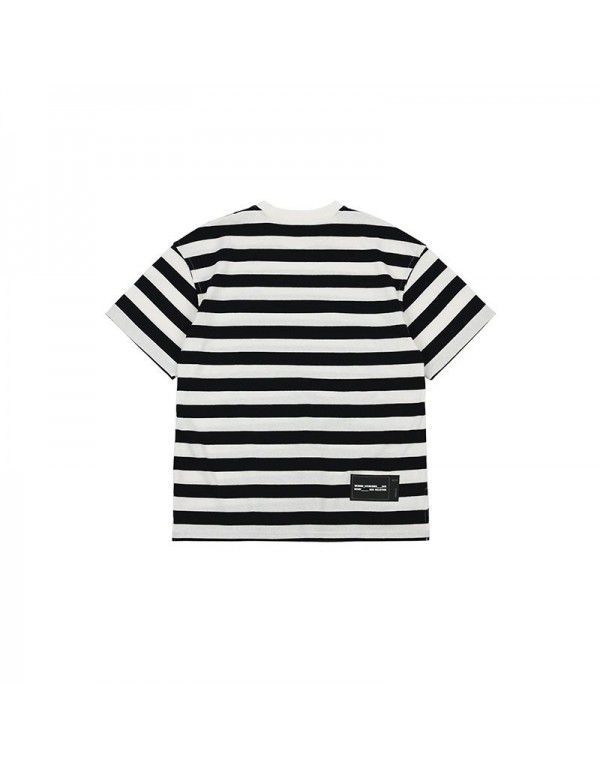 Summer Boys' Stripe Short Sleeve T-shirt Medium and Big Boys' Hip Hop Dance Loose Half Sleeve Bottom Shirt Trend