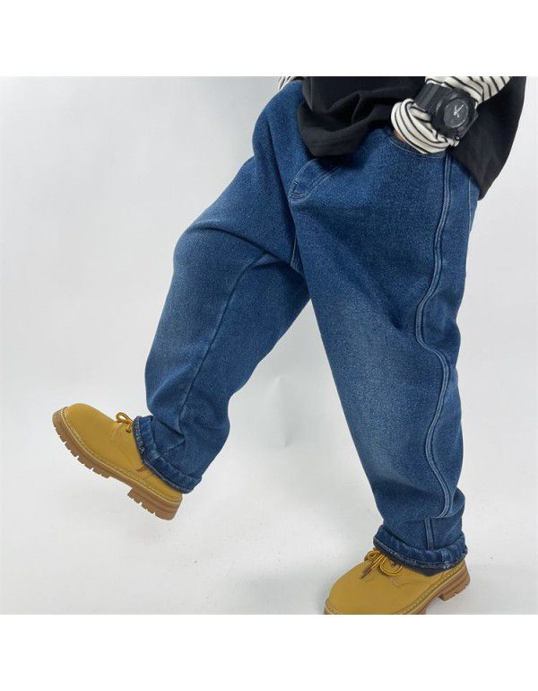 Boys' Jeans New Plush Jeans Relaxed Workwear Jeans Soft Denim Pants